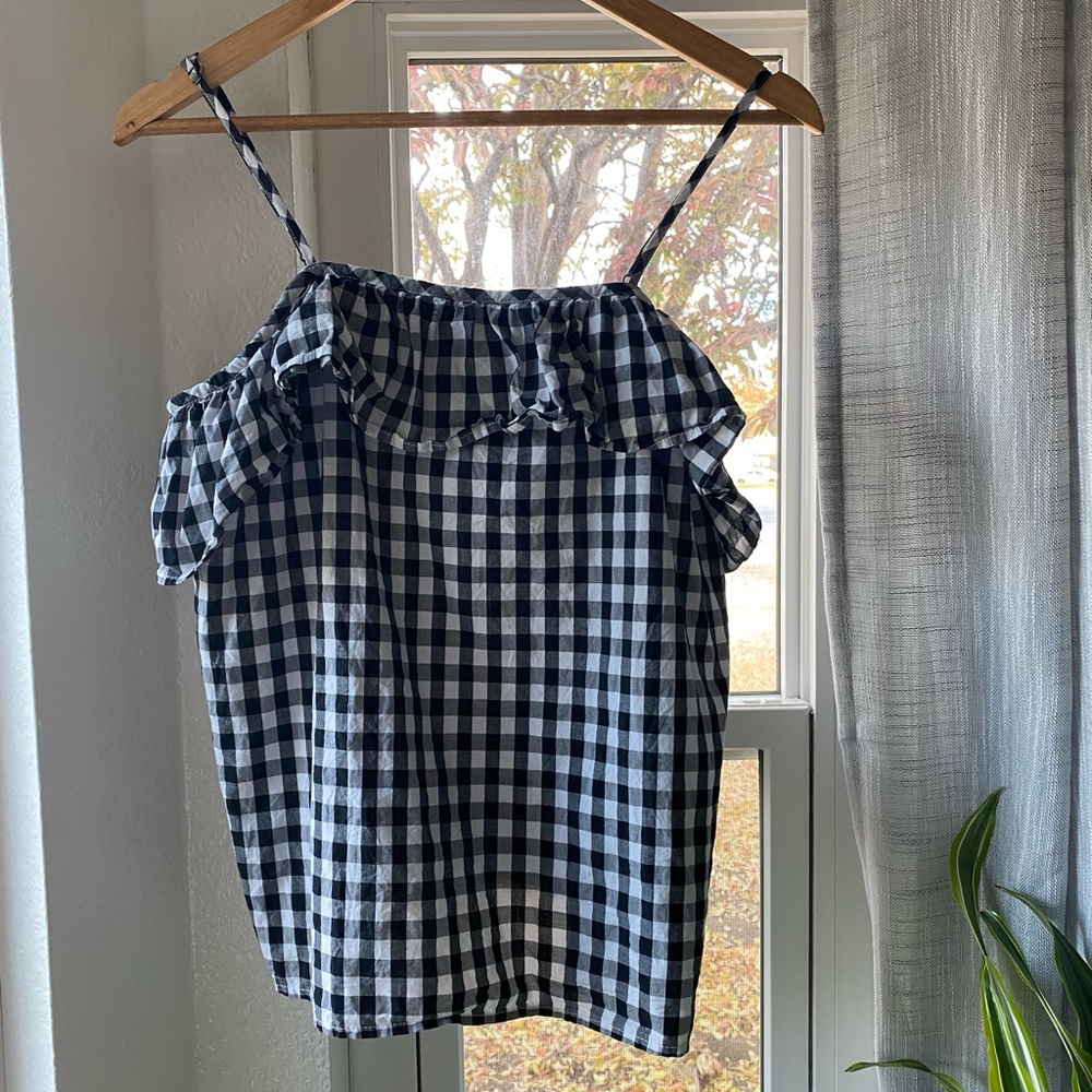 a new day Black/White Gingham Ruffle Top Large